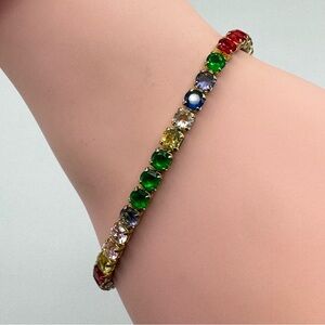 New Gold Tone Adjustable Slider Bracelet Multicolor Cubic Zirconia